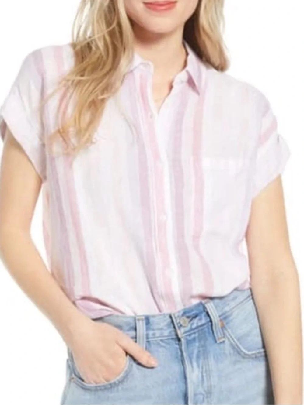 RAILS Whitney Sahara Stripe Linen Blend Oversized Button Shirt Size XS
